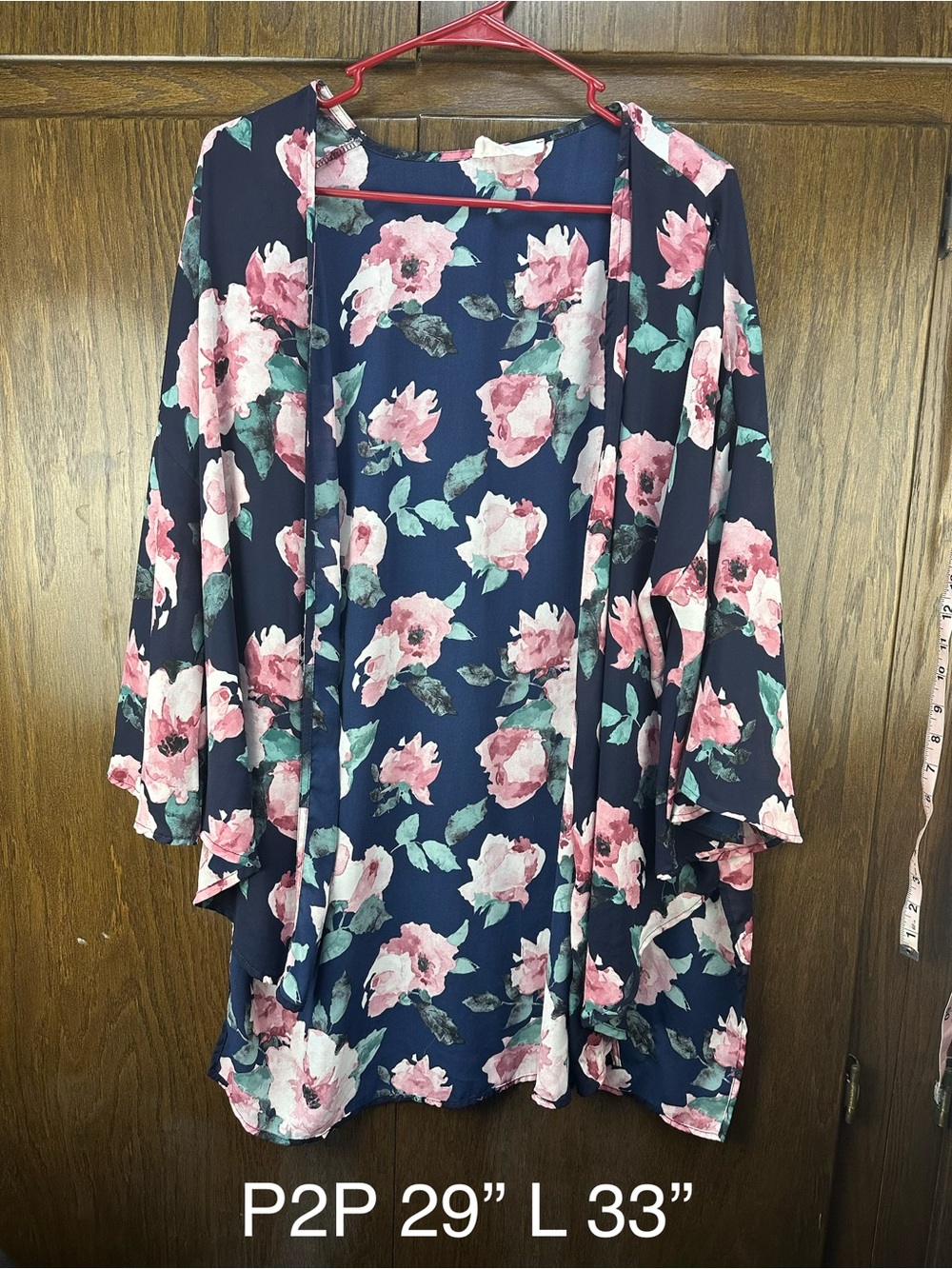 Floral Navy and Pink Open Front Women's Cardigan